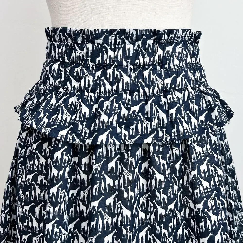 Crewcuts Girl's Novelty Print Giraffe Navy Blue Cotton Ruffle J. Crew Skirt XL